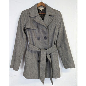 Vtg Doki Geki Tweed Trench Coat Brown Double Breasted Academia Womens Medium